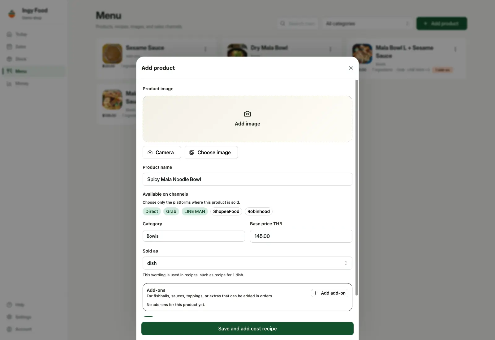 Food Cost & Profit Tracker - add product