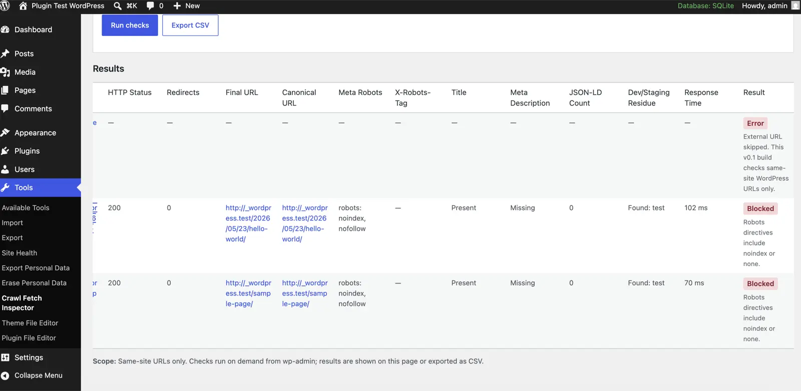 IndexLane Crawl Fetch Inspector - results page