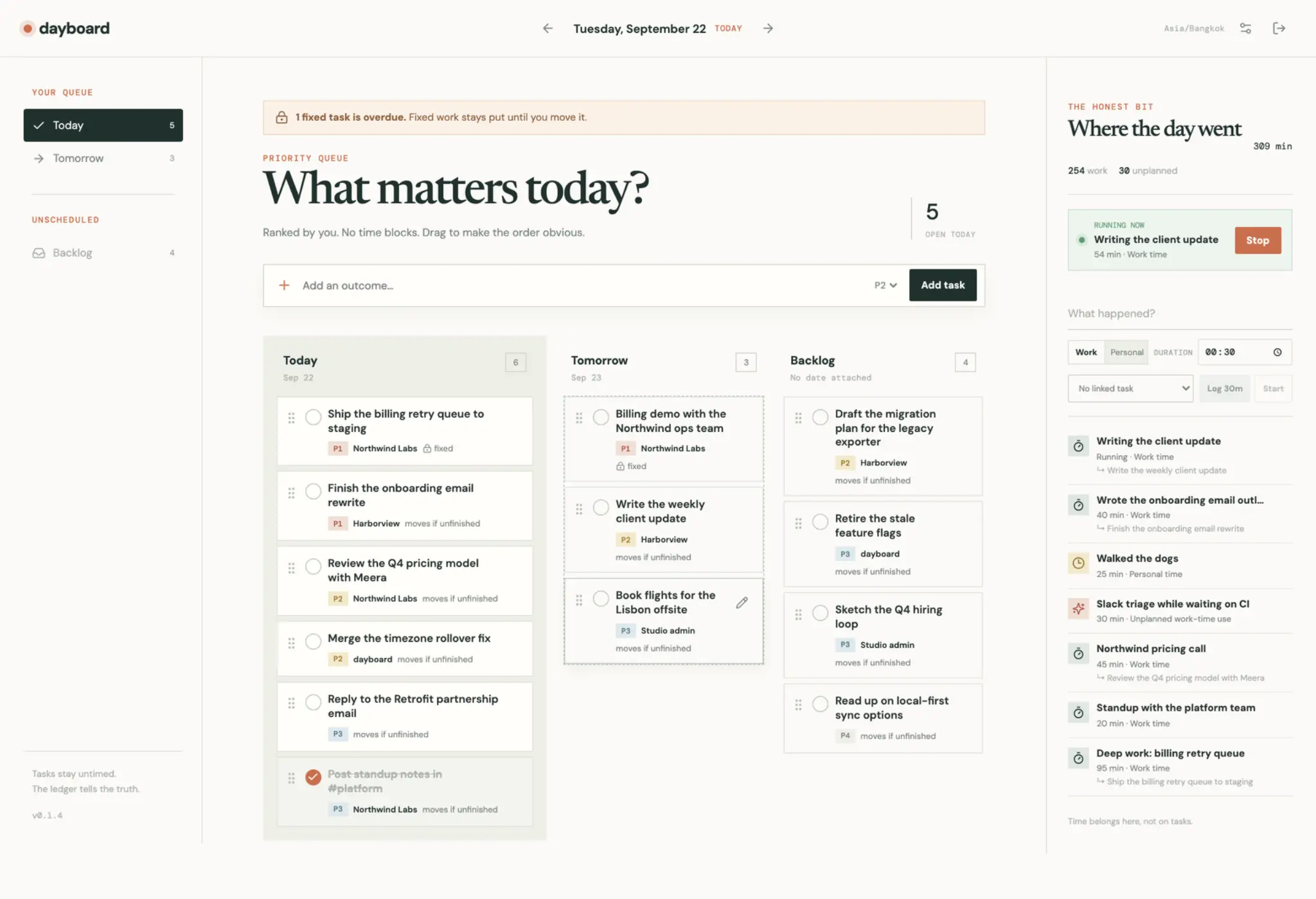 dayboard today queue