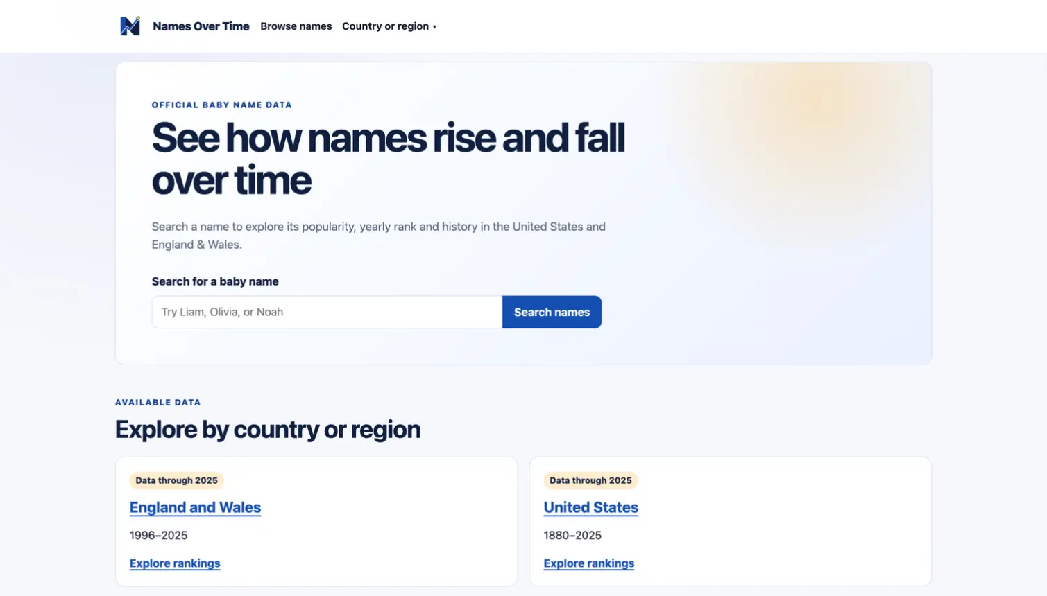 Search for a name or start with the available countries and regions.