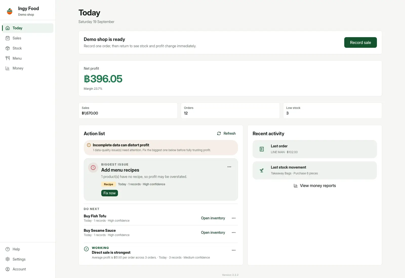 Food Cost & Profit Tracker - dashboard