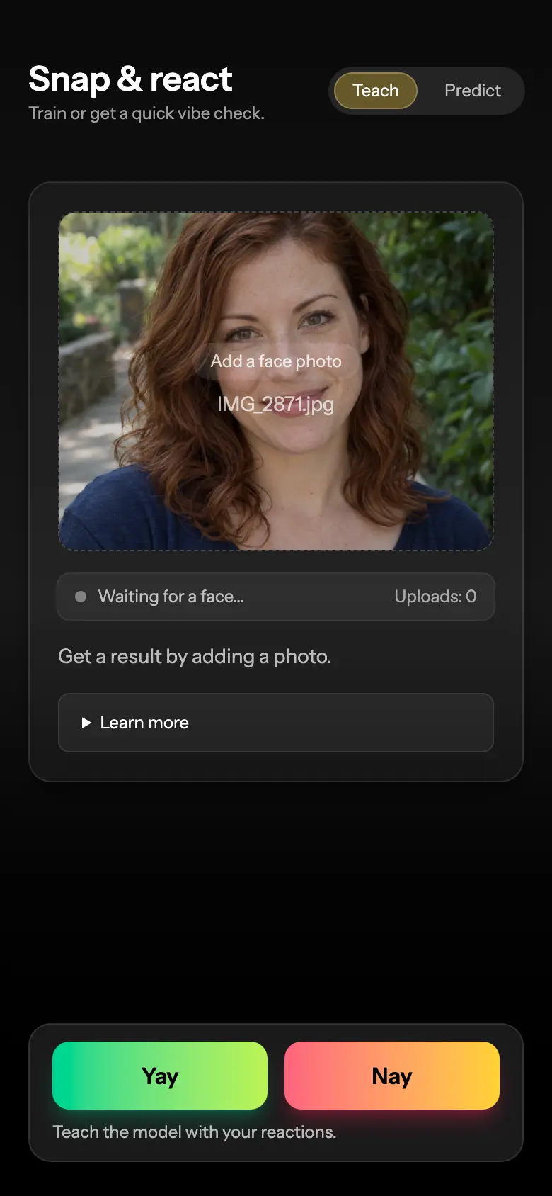 Teach: Select a portrait and record a personal yes/no reaction.