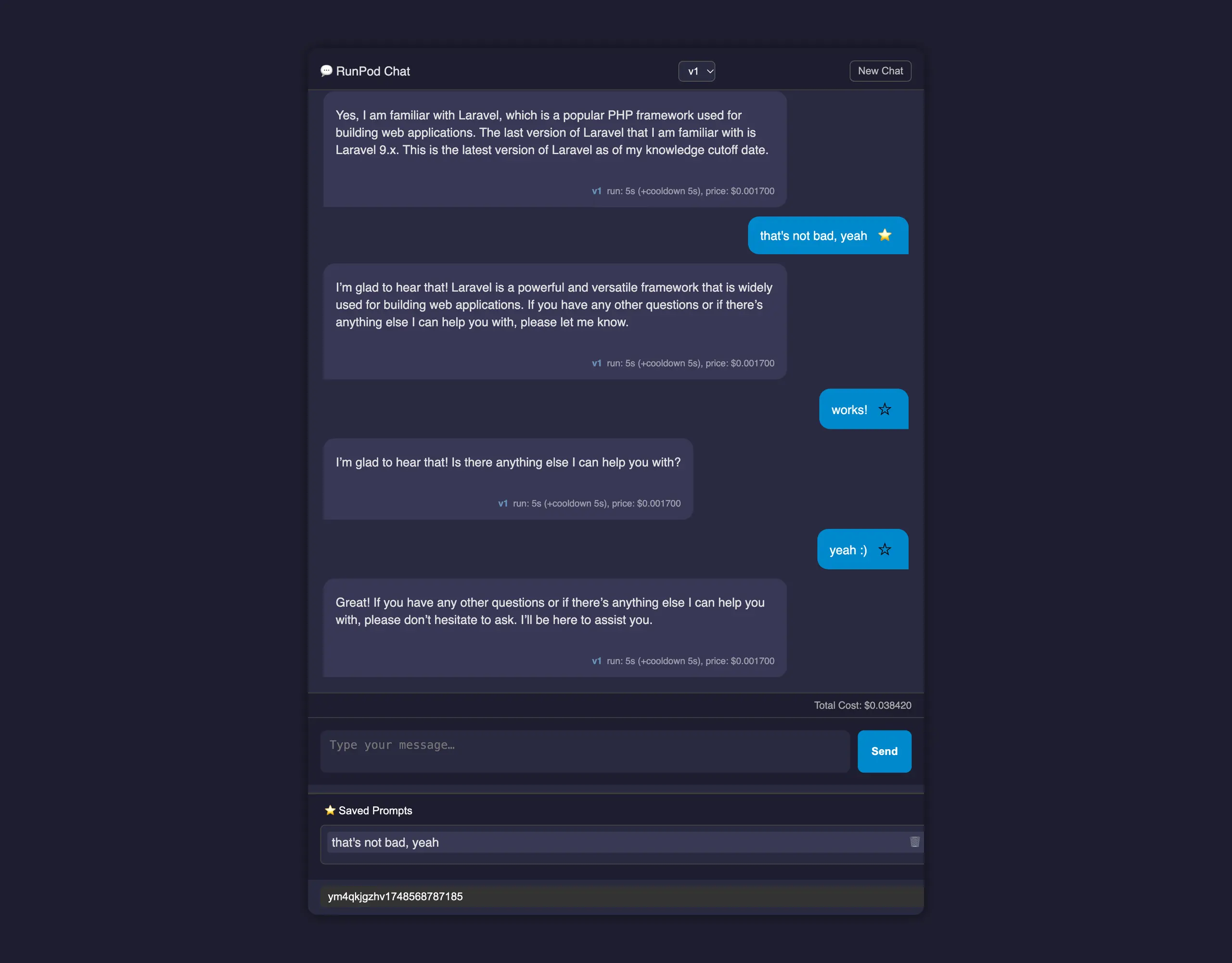 RunPod Chat Assistant - chat example