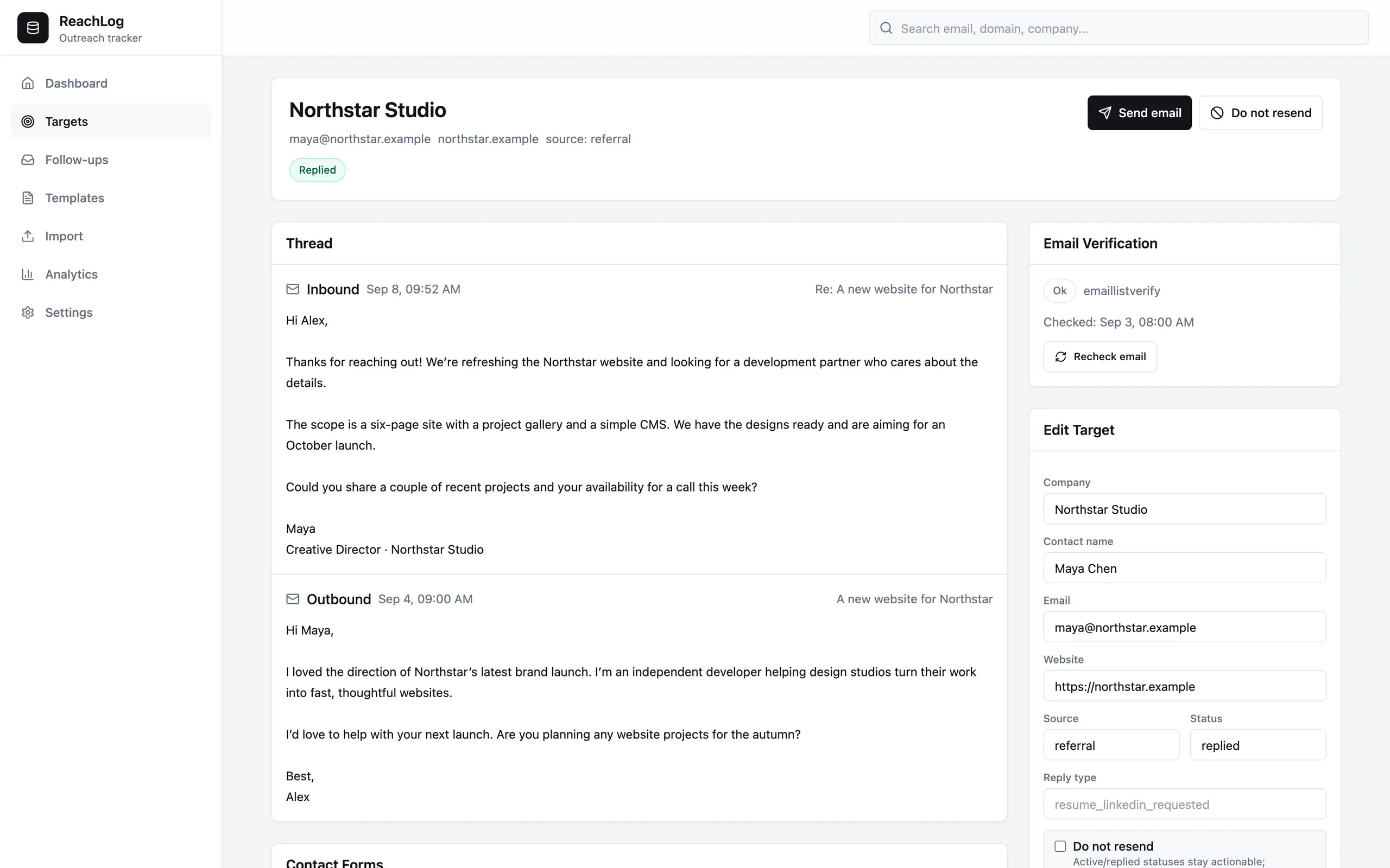 ReachLog - email thread