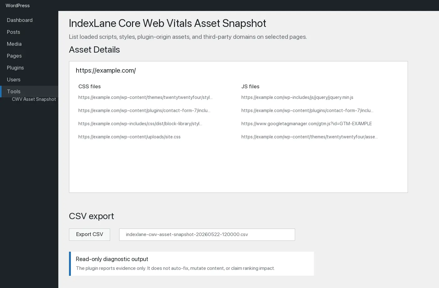 IndexLane Core Web Vitals Asset Snapshot