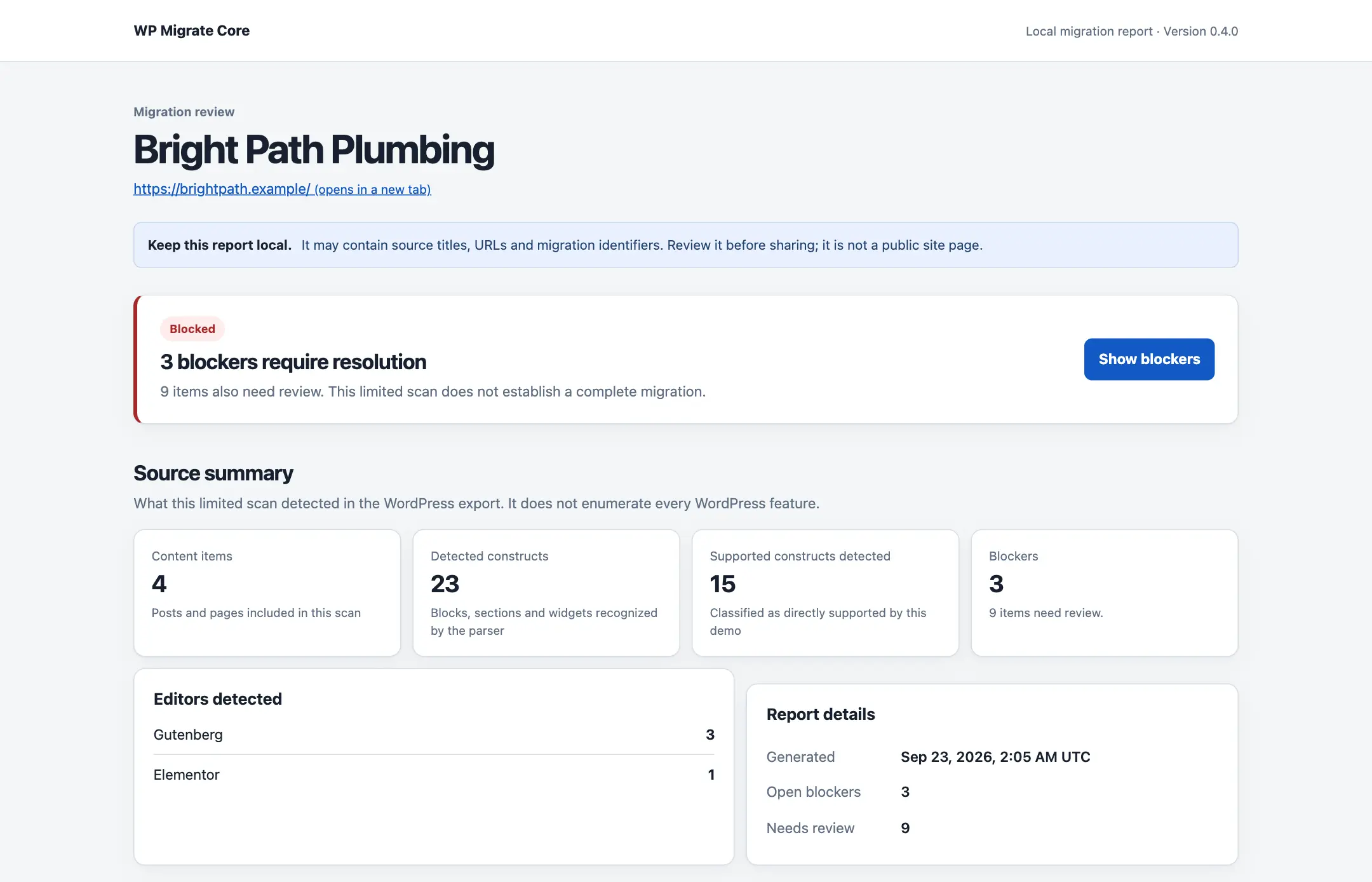 wp-migrate-core demo report