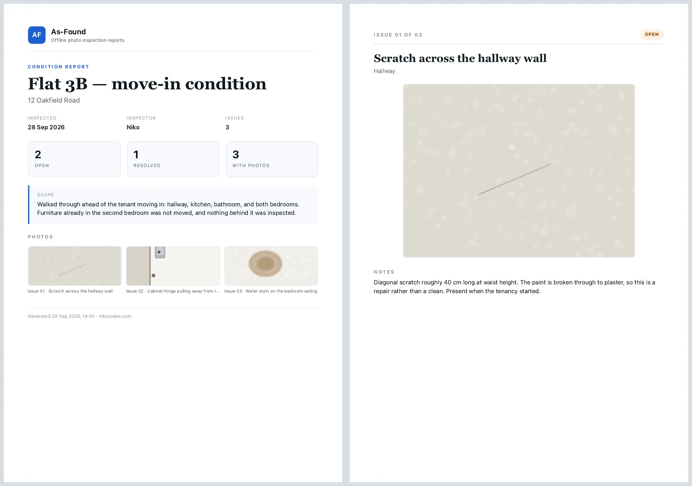 Actual report preview from the repository. The images in the sample inspection are synthetic demo assets.
