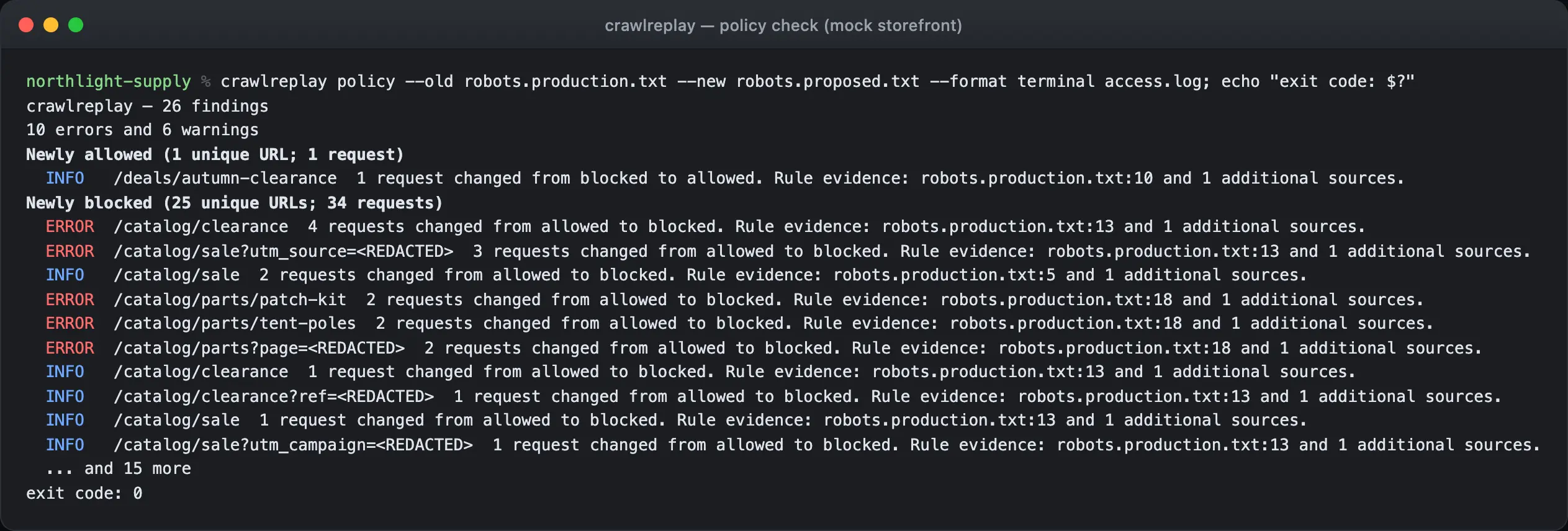 crawlreplay - policy check
