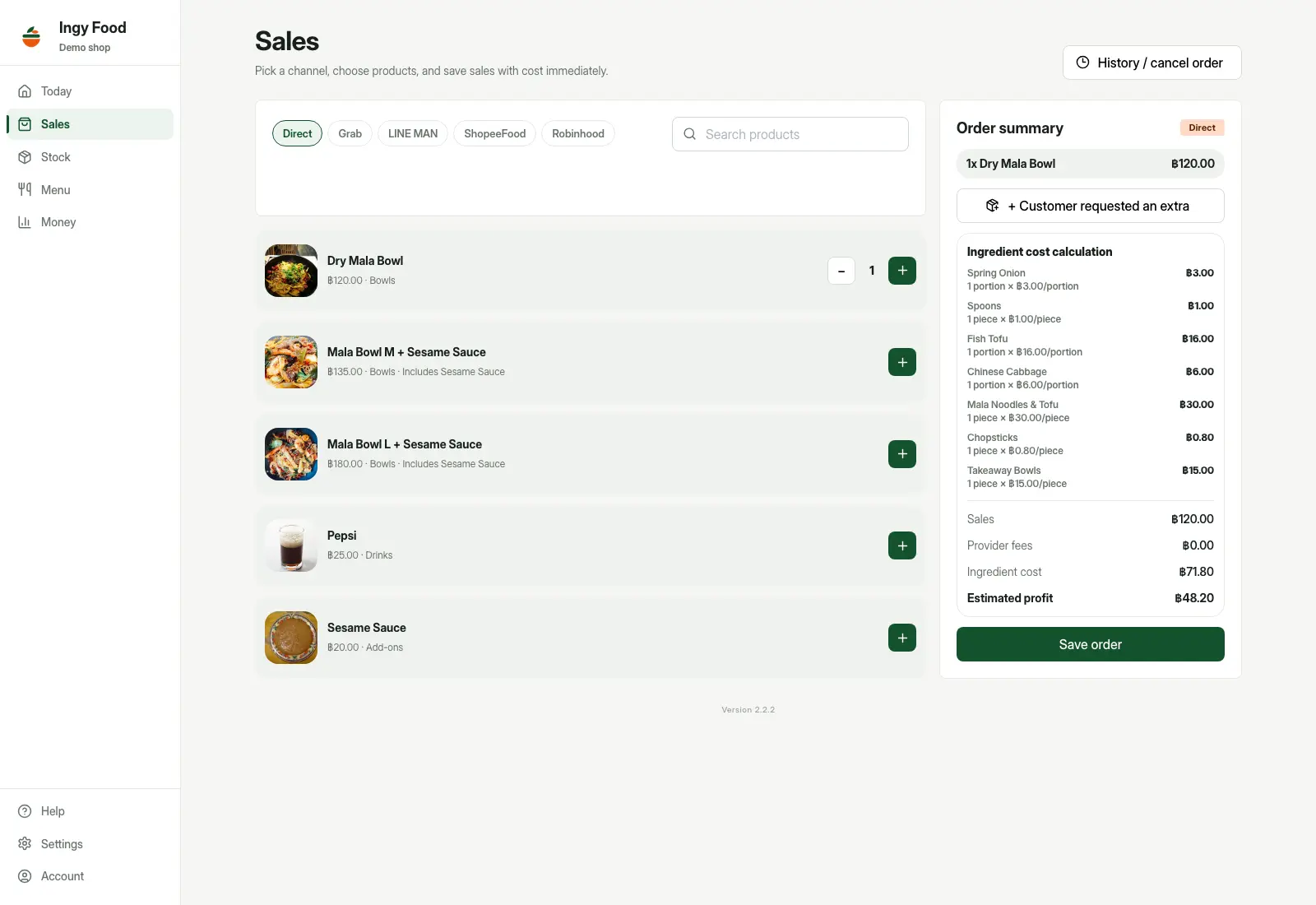 Food Cost & Profit Tracker - sales