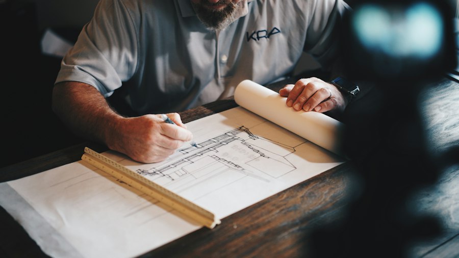 A designer drawing by hand on tracing paper